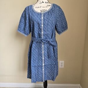 Faherty Carmel Linen Button Up Mini Dress Womens XS Blue Short Sleeve